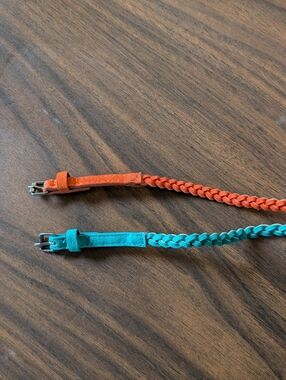 Braided Leather Belts in Orange and Teal